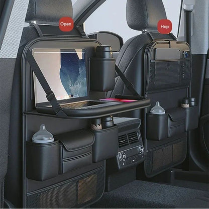 Borsa portaoggetti per seggiolino auto, organizer per sedile posteriore con vassoio pieghevole, porta tablet in pelle PU, scatola per fazzoletti, accessori per auto 