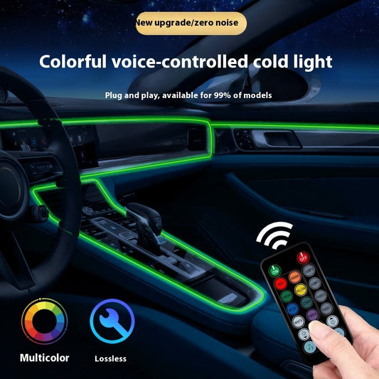 Luz de ambiente para automóvil, luz de ambiente de fibra óptica de 64 colores