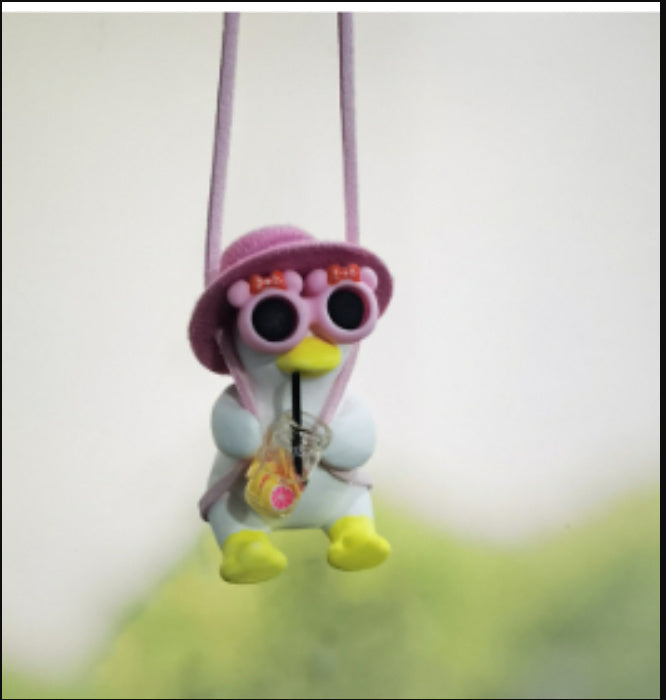 Car Pendant Cute Anime Little Duck Swing Auto Rearview Mirror Hanging Ornaments Interior Decoraction Accessories For Girls Gifts