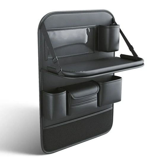 Bolsa de almacenamiento para asiento de coche, organizador para respaldo de asiento trasero de coche con bandeja de mesa plegable, soporte para tableta de cuero PU, caja de pañuelos, accesorios para coche 