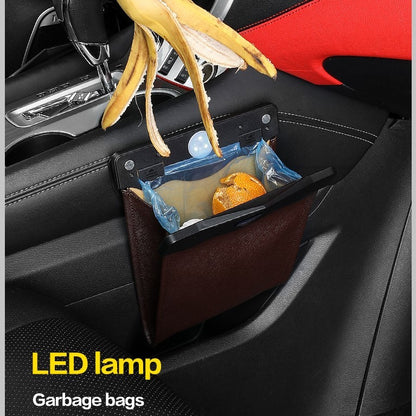 Organizador de basura para automóvil con LED, soporte para basura, bolsa de almacenamiento para automóviles, accesorios, visera para respaldo de asiento de puerta de automóvil, papelera, papelera