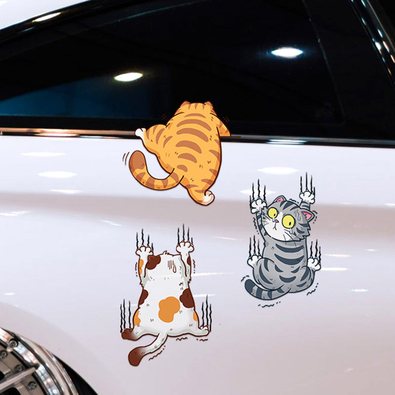 Pegatina para coche con diseño de gato y arañazo